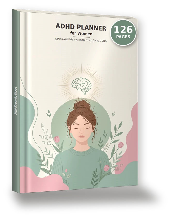 ADHD Planner for Women book cover in 3D